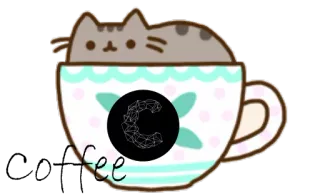 🤤 Cee gato, taza de té, lindo, kawaii whatsapp sticker