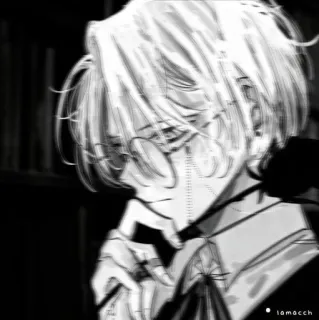 🎧 lamacch Anime, Manga, Occhiali, Scala di grigi, Ritratto, Monocromatico, Cartone animato, Illustrazione telegram sticker