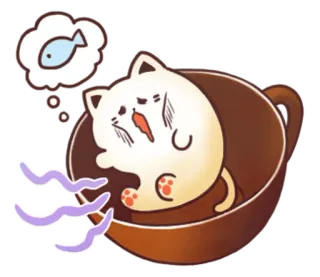 ☕ chat, chaton, tasse, poisson, rêve, mignon, animal de compagnie, animal whatsapp sticker
