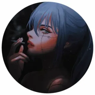 🔅 animé, cheveux bleus, femme, fume, cigarette telegram sticker