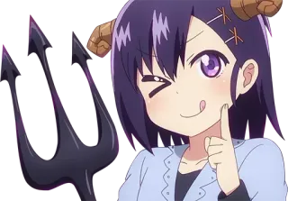 😈 Vignette April Tsukinose Gabriel Dropout anime, demon, girl, cute, fork, mischievous, licking, purple whatsapp sticker