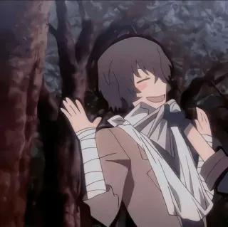 🔲 Dazai Osamu Bungo Stray Dogs Anime, Charakter, Verbände, lächelnd, braunes Haar telegram sticker