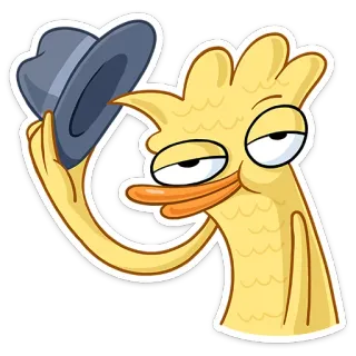 🎩 pato, dibujo animado, sombrero, animal, amarillo, saludo, animación whatsapp sticker