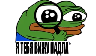 😑 Я ТЕБЯ ВИЖУ ПАДЛА 페페, 개구리, 돋보기, 밈 telegram sticker