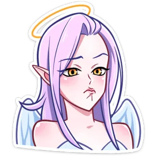 😟 ангел, мультфильм, аниме, фэнтези, нимб, женщина telegram sticker