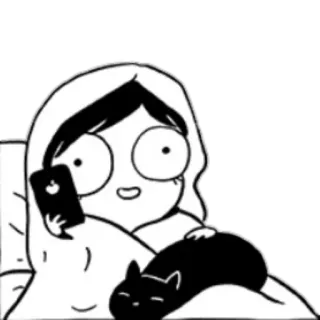 🙂 cartone animato, donna, gatto, telefono, letto, assonnato telegram sticker