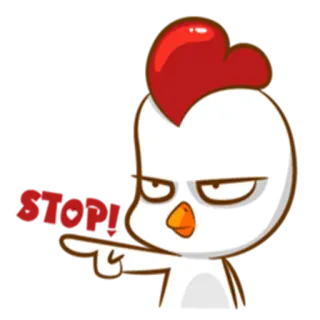 ⛔ STOP! pollo, stop, che indica, carino, cartone animato, arrabbiato whatsapp sticker