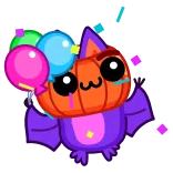 🥳 コウモリ, 漫画, ハロウィン, 風船, 可愛い, 紙吹雪, お祝い telegram sticker