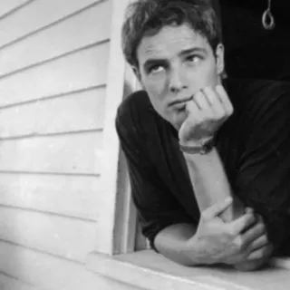 〰 Marlon Brando Schauspieler, Filmstar, Schwarzweiß, Porträt, Berühmt, Mann, Vintage whatsapp sticker
