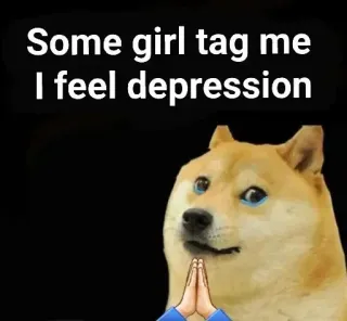 😂 Doge Doge Meme Some girl tag me I feel depression doge, meme, sad, depression, crying, praying, internet humor telegram sticker