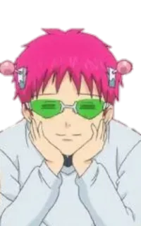 ☺️ Saiki Kusuo The Disastrous Life of Saiki K. Аниме, Розовые волосы, Зеленые очки, Сайки Кусуо, Несладкая жизнь Сайки К. telegram sticker