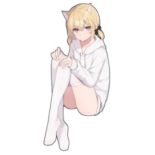 😑 Anime, katmeisje, schattig, meisje, hoodie, dijkousen telegram sticker
