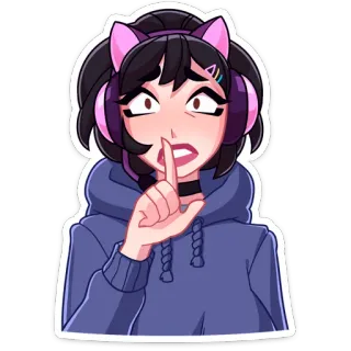 🤫 anime, telinga kucing, gadis, imut, sst, headphone, stiker telegram sticker