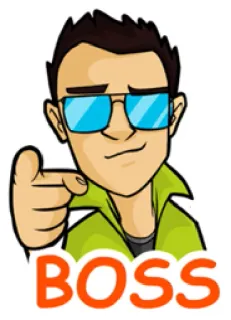 😎 BOSS capo, uomo, cartone animato, occhiali, leader, successo whatsapp sticker