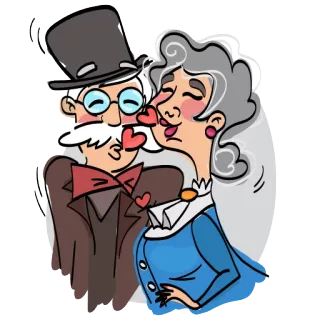 😘 Cartone animato, Amore, Romantico, Coppia, Bacio, Vecchio, Vintage, Carino whatsapp sticker