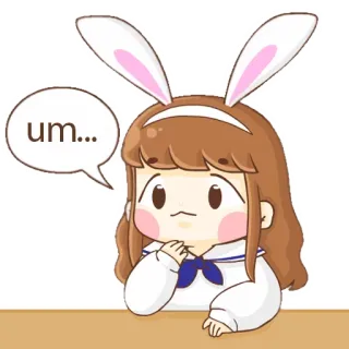 🤔 um... konijnenoren, schattig, meisje, uitdrukking, nadenkend, euh, cartoon telegram sticker