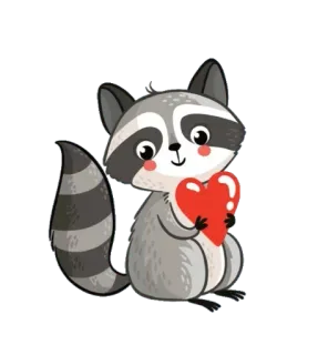 ❤️ แรคคูน, หัวใจ, ความรัก, น่ารัก, สัตว์, การ์ตูน telegram sticker
