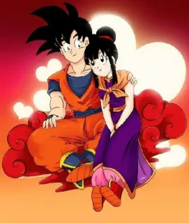 👨 Goku Dragon Ball 손오공, 치치, 드래곤볼, 애니메이션, 구름, 커플 telegram sticker