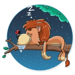 😴 zzz Löwe, schlafend, Ast, Cartoon, Tier, Nacht telegram sticker