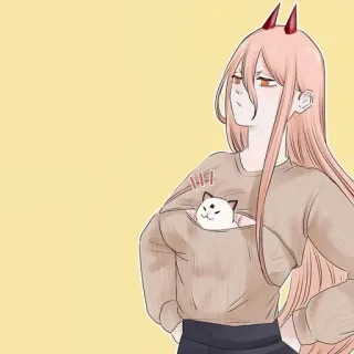😒 Power Chainsaw Man Аниме, Человек-бензопила, Пауэр, Персонаж, Демон, Кот, Милый telegram sticker