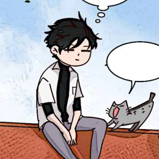 🌊 漫画, アニメ, 男の子, 猫, 考え中, 座り telegram sticker