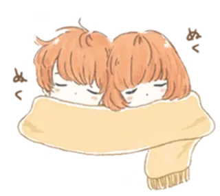 ❤ Anime, Śpiący, Słodki, Szalik, Para, Romans telegram sticker