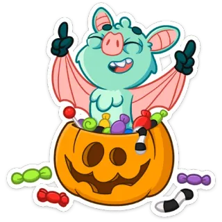 🎃 dơi, Halloween, kẹo, bí ngô, dễ thương, nhãn dán, phim hoạt hình telegram sticker