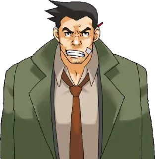 😠 Dick Gumshoe Ace Attorney アニメ, 探偵, 刑事, 怒り, 包帯 telegram sticker