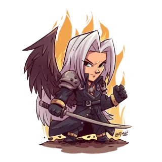 😐 Sephiroth Final Fantasy VII 세피로스, 파이널 판타지 VII, 악당, 검, 애니메이션, 비디오 게임, SD캐릭터 telegram sticker