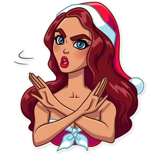🙅 woman, christmas, santa hat, no sign, cartoon telegram sticker