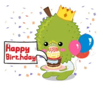 🎂 Happy Birthday urodziny, ciasto, durian, święto, konfetti, balony, szczęśliwy telegram sticker