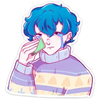 😭 sad, crying, blue hair, cartoon, anime, emotional whatsapp sticker