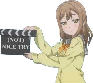 😒 (NOT) NICE TRY anime, clapboard, nice try, meme, cute telegram sticker