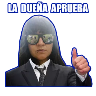 👍 LA DUEÑA APRUEBA approval, thumbs up, woman, sunglasses, suit telegram sticker
