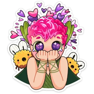 🤩 สติกเกอร์, น่ารัก, แฟนตาซี, ตัวละคร, แปลก, ผู้หญิง, ดอกไม้, ผึ้ง telegram sticker