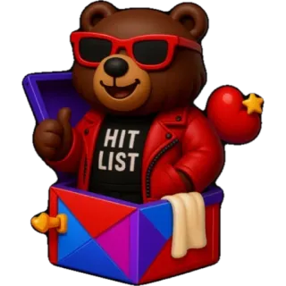 🎁 HIT LIST Bär, Todesliste, Jacke, Sonnenbrille, Box, Stern whatsapp sticker