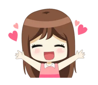 🤗 Cartone animato, Kawaii, Carino, Ragazza, Cuori, Felice, Emoji, Sticker telegram sticker