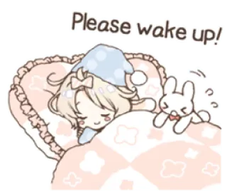 🌬 Please wake up! durmiendo, lindo, kawaii, cama, conejo whatsapp sticker
