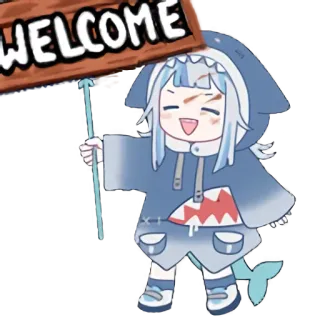 🥳 WELCOME bienvenido, anime, chibi, lindo, tiburon whatsapp sticker