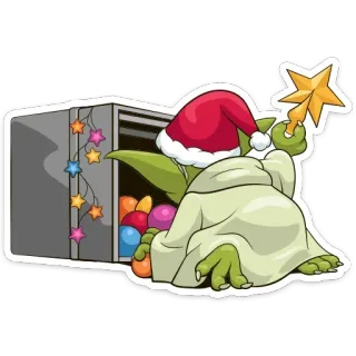 🤩 Yoda Yoda, Star Wars, Natal, Gorro de Papai Noel, Feriado, Enfeite, Estrela, Desenho animado telegram sticker