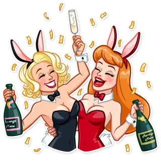 🥳 Revenge Meow кролик, праздник, вечеринка, девушки, шампанское telegram sticker