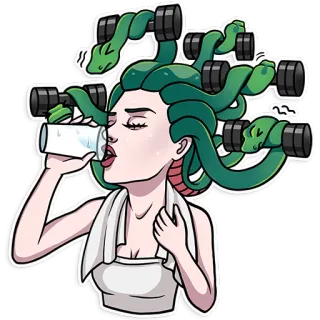 🏋 Medusa Medusa, Übung, Workout, Schlangen, Gewichte, Mythologie, Fitness telegram sticker