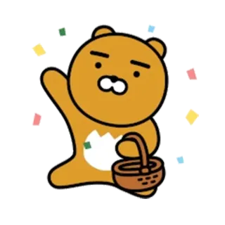 🎊 Ryan ryan, kakao friends, urso de desenho animado, personagem coreano, animal, cesta telegram sticker