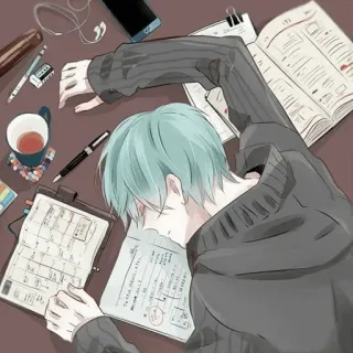 ✔️ anime, cansado, estudiante, estudio, somnoliento, chico telegram sticker
