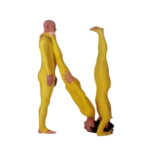 🤗 lettre N, alphabet humain, acrobates, justaucorps jaune, personnes flexibles, body art, art de la performance whatsapp sticker