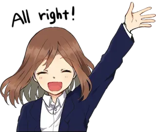 🙋‍♀️ All right! anime, dziewczyna, uśmiechnięta, szczęśliwa, słodka, machająca, pozytywna, zachęta telegram sticker