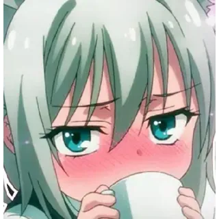 😳 anime, girl, drinking, cute, blush, kawaii, character telegram sticker