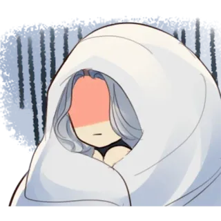 😩 chibi, sad, blanket, cartoon, covered, digital art telegram sticker