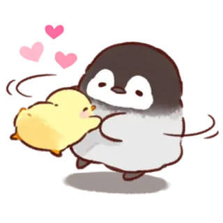 💛 เพนกวิน, ลูกเจี๊ยบ, น่ารัก, สัตว์, การ์ตูน, หัวใจ, ความรัก, มิตรภาพ telegram sticker