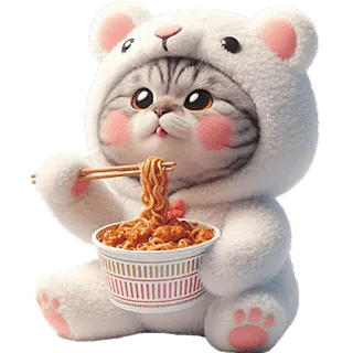 🍜 kat, kitten, noedels, kawaii, schattig, dier, huisdier telegram sticker